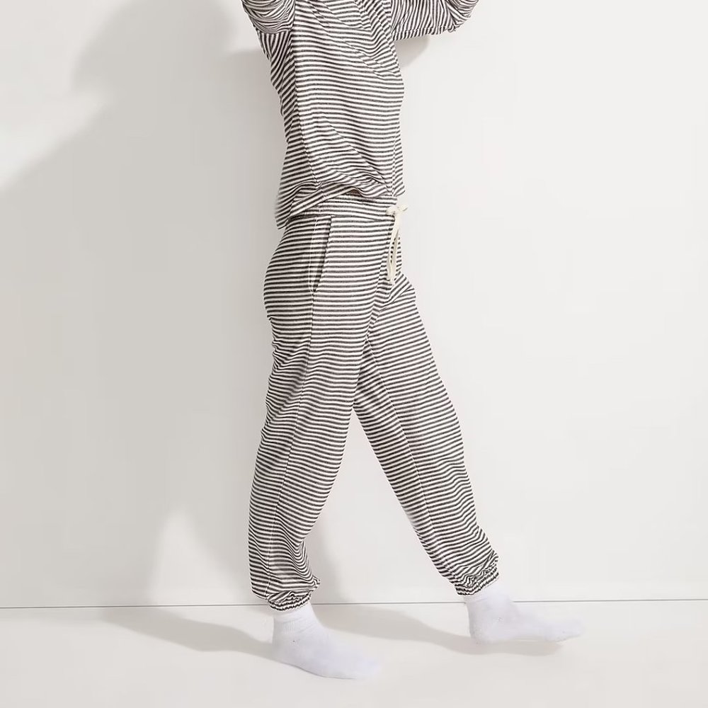 Madewell Black and Cream Striped Pajama Set Jogger Pants
